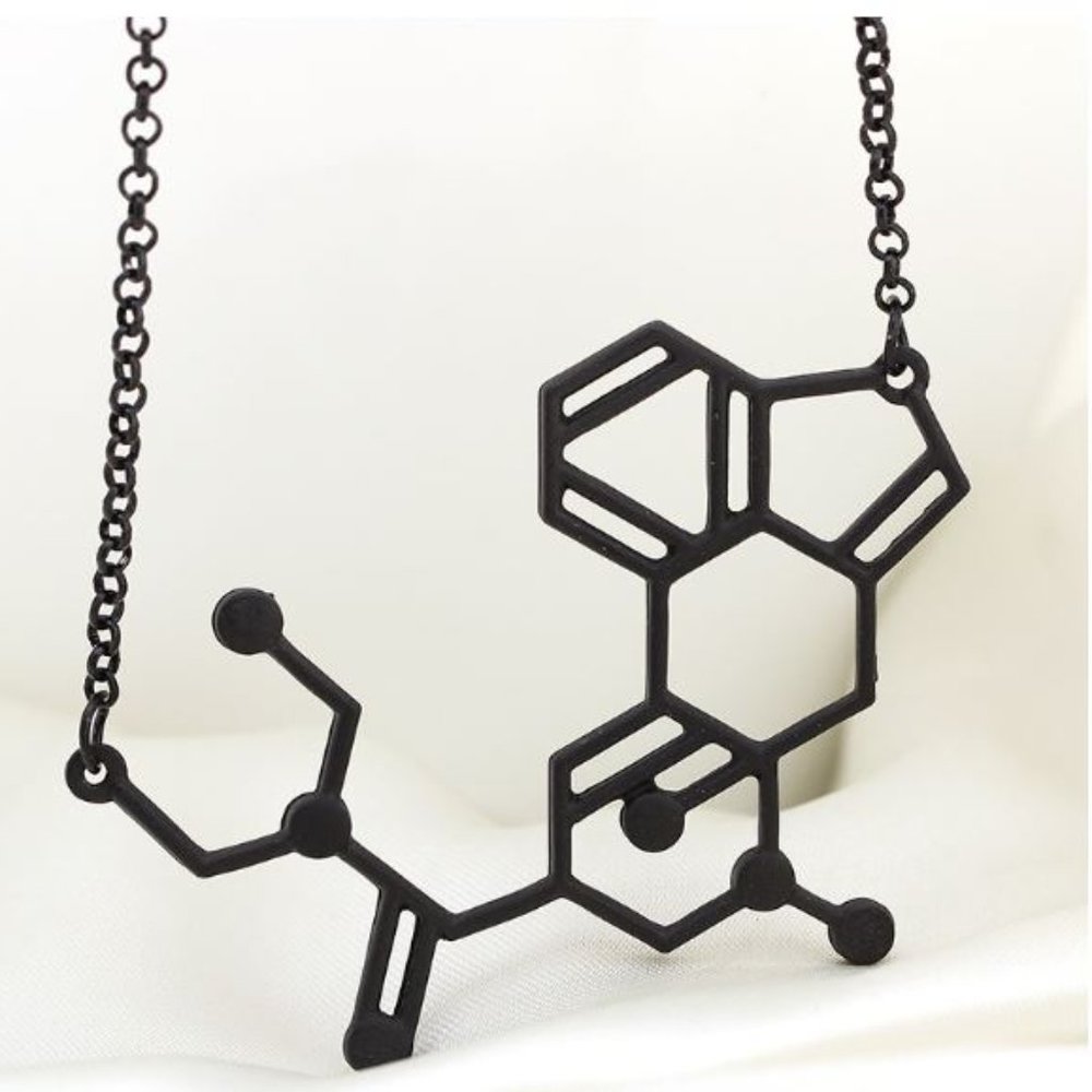 L S D Molecule Necklace Black Tone Psychedelic